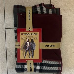 NWT Woolrich Burgundy and Plaid Blanket Wrap/ Poncho